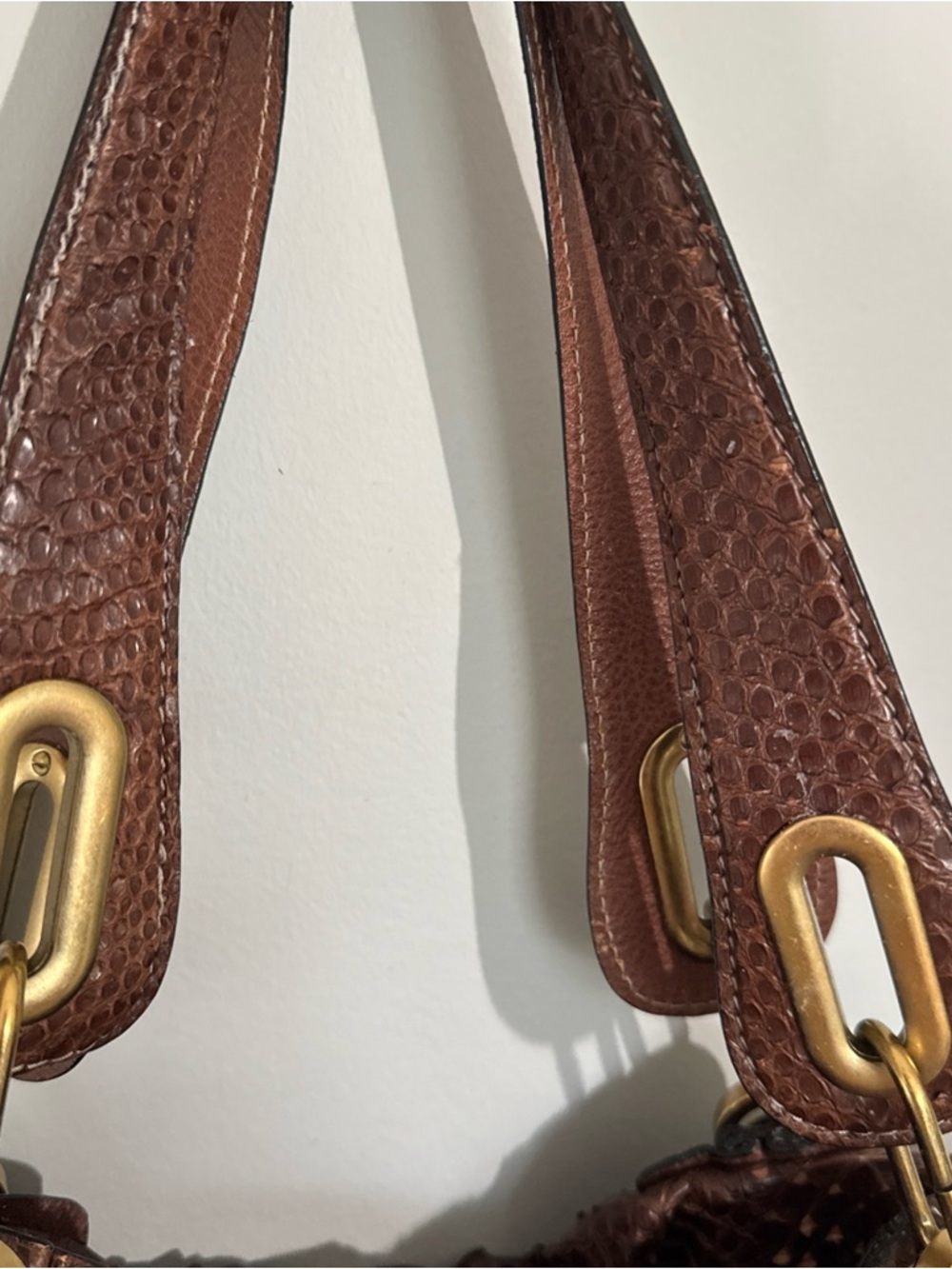 Chloe Brown Python-Textured Hobo with Gold Hardware - Picture 6 of 15